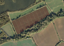 Typical initial solar park layout used for assessment software (Don't worry - the trees to the South were due to be lopped!)